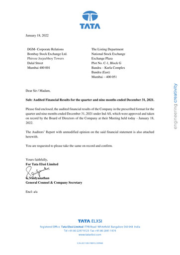 Thumbnail Tata Elxsi Quarterly Report 2021-q3