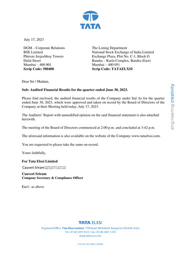 Thumbnail Tata Elxsi Quarterly Report 2023-q1