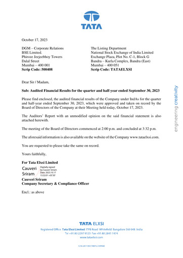 Thumbnail Tata Elxsi Quarterly Report 2023-q2