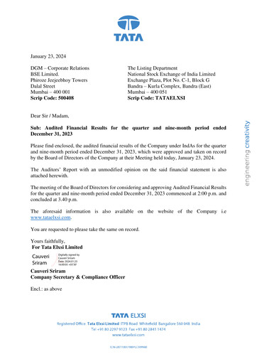 Thumbnail Tata Elxsi Quarterly Report 2023-q3