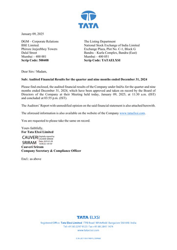 Thumbnail Tata Elxsi Quarterly Report 2024-q3