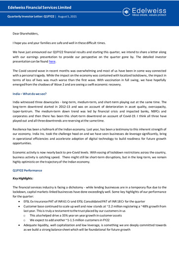 Thumbnail Edelweiss Financial Services Quarterly Report 2022-q1