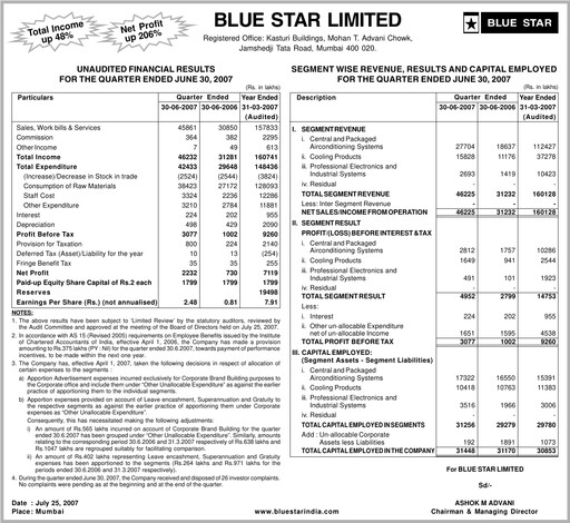 Thumbnail Blue Star
 Quarterly Report 2007-q1