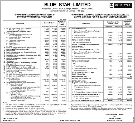 Thumbnail Blue Star
 Quarterly Report 2011-q1
