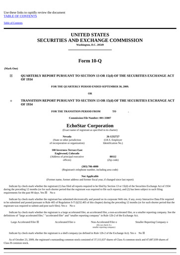 Thumbnail EchoStar Quarterly Report 2009-q3