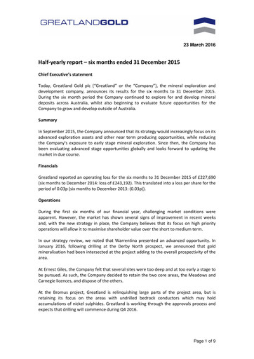 Thumbnail Greatland Resources Half-year Report 2015-h1