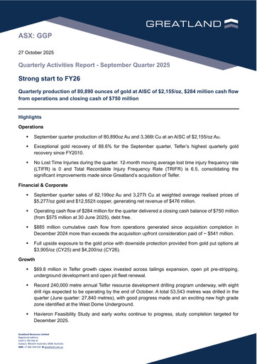 Thumbnail Greatland Resources Quarterly Report fy2026-q1