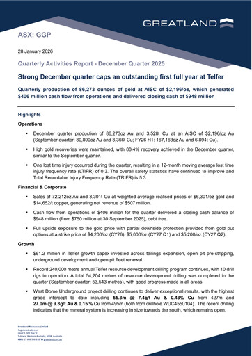 Thumbnail Greatland Resources Quarterly Report fy2026-q2
