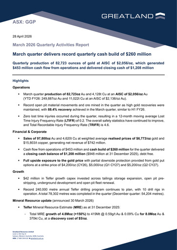 Thumbnail Greatland Resources Quarterly Report fy2026-q3