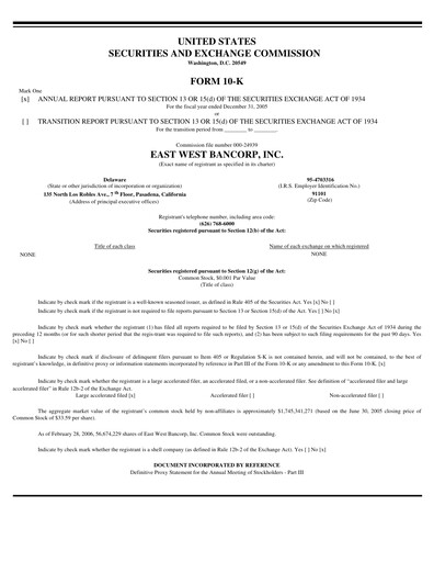 Miniature East West Bancorp
 Rapport financier 2005
