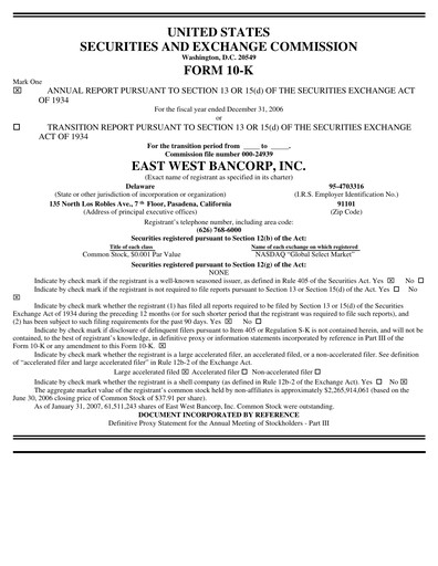 Miniature East West Bancorp
 Rapport financier 2006