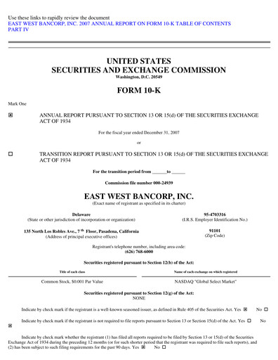 Miniature East West Bancorp
 Rapport financier 2007