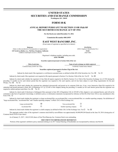 Thumbnail East West Bancorp
 Financial Report 2016