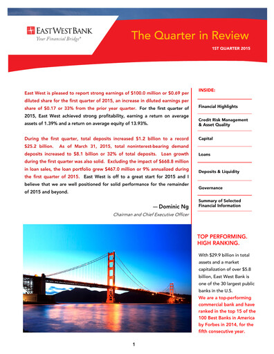 Thumbnail East West Bancorp
 Quarterly Report 2015-q1