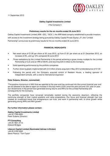 Thumbnail Oakley Capital Investments Half-year Report 2013