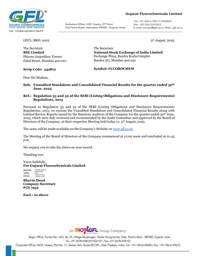 Thumbnail Gujarat Fluorochemicals Quarterly Report 2025-q1