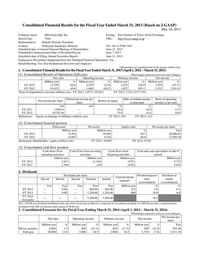Thumbnail Marvelous Financial Report 2013