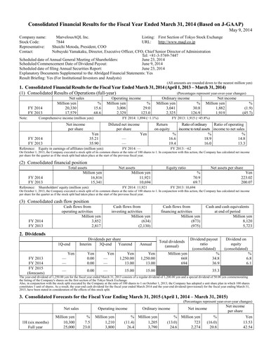 Thumbnail Marvelous Financial Statement fy2014