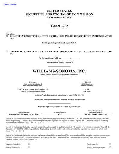 Thumbnail Williams-Sonoma Quarterly Report 2019-q2