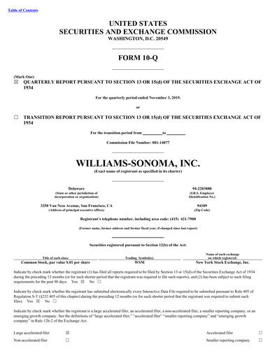 Thumbnail Williams-Sonoma Quarterly Report 2019-q3