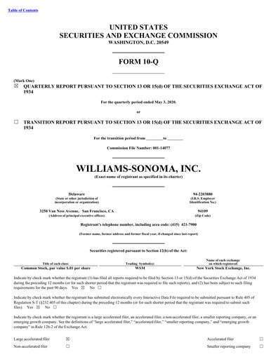 Thumbnail Williams-Sonoma Quarterly Report 2020-q1