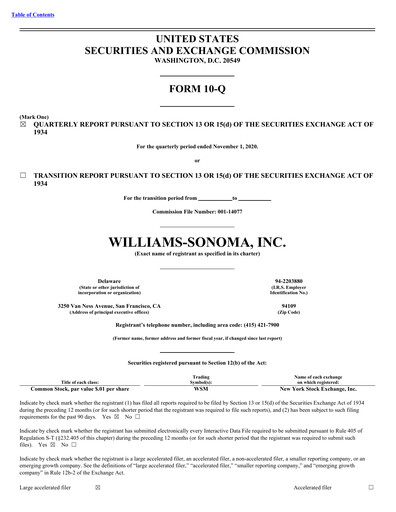 Thumbnail Williams-Sonoma Quarterly Report 2020-q3