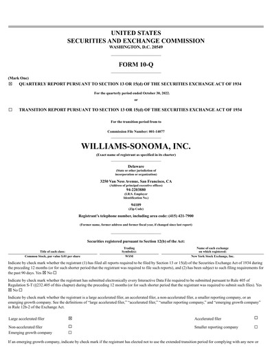 Thumbnail Williams-Sonoma Quarterly Report 2022-q3