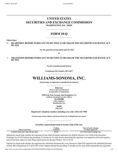 Thumbnail Williams-Sonoma Quarterly Report 2023-q1