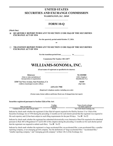 Thumbnail Williams-Sonoma Quarterly Report 2024-q3
