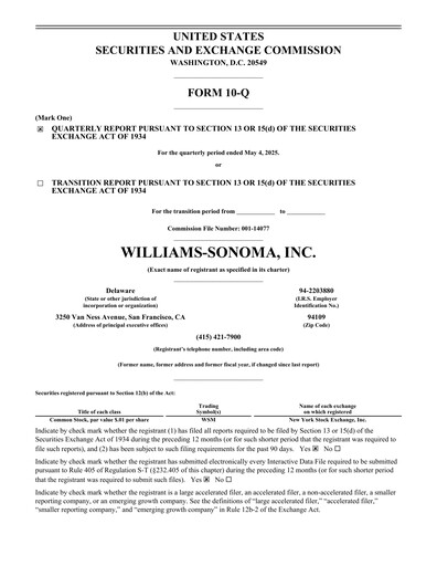Thumbnail Williams-Sonoma Quarterly Report 2025-q1