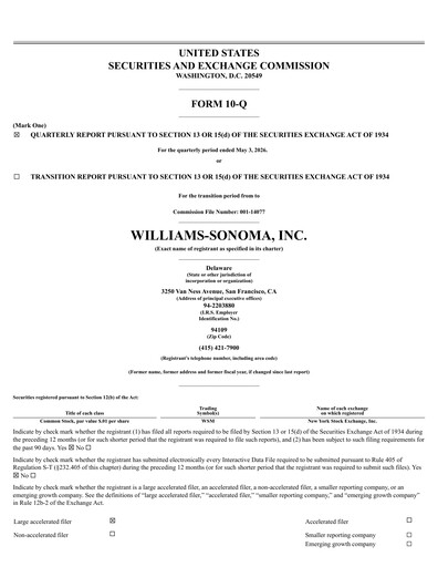 Thumbnail Williams-Sonoma Quarterly Report 2026-q1