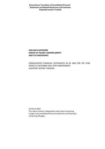 Thumbnail Aselsan Financial Statement 2021