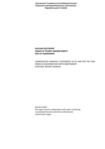 Thumbnail Aselsan Financial Statement 2023