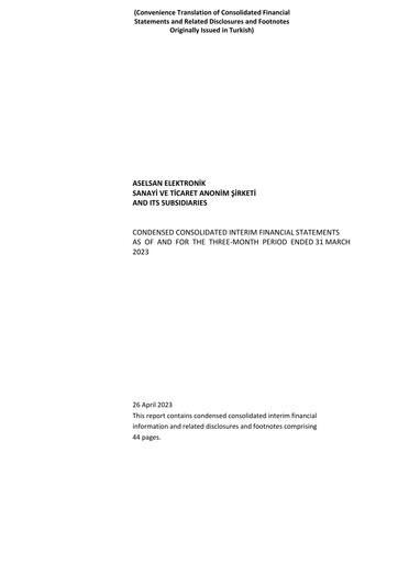 Miniature Aselsan Rapport trimestriel 2023-q1