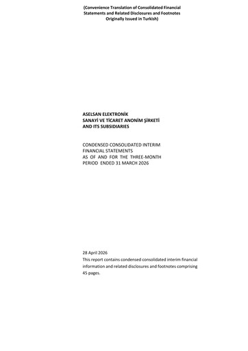 Miniature Aselsan Rapport trimestriel 2026-q1