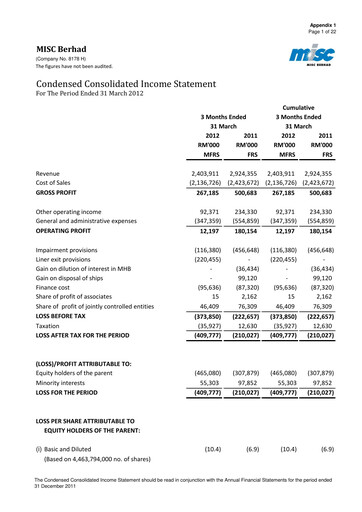 Thumbnail MISC Berhad Quarterly Report 2012-q1