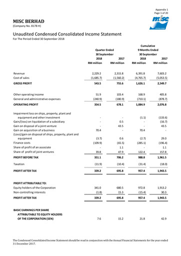 Thumbnail MISC Berhad Quarterly Report 2018-q3