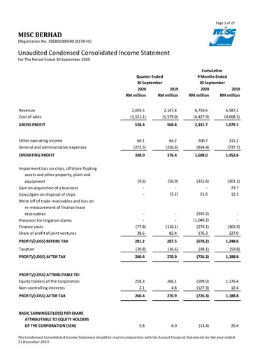 Thumbnail MISC Berhad Quarterly Report 2020-q3