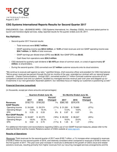 Thumbnail CSG International
 Quarterly Report 2017-q2