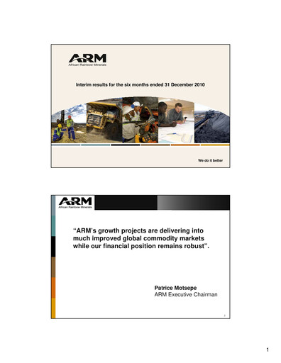 Miniature African Rainbow Minerals Rapport semestriel 2011-h1