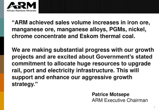 Miniature African Rainbow Minerals Rapport semestriel 2012-h1