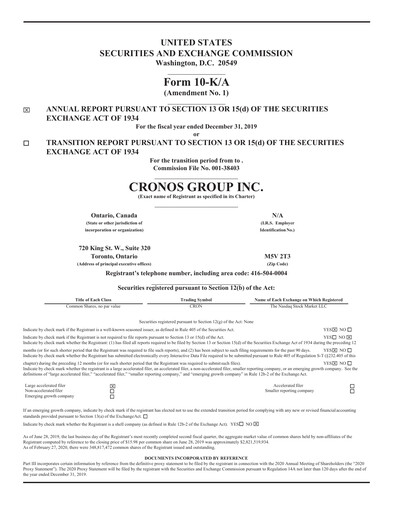 Thumbnail Cronos Group
 Annual Report 2019