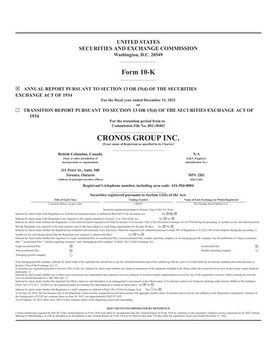 Thumbnail Cronos Group
 Annual Report 2022
