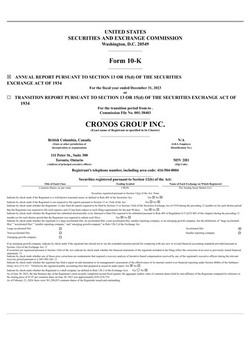 Thumbnail Cronos Group
 Annual Report 2023