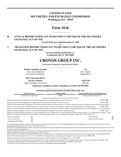 Thumbnail Cronos Group
 Annual Report 2025