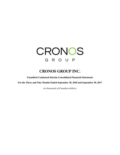 Thumbnail Cronos Group
 Financial Statement 2018-q3