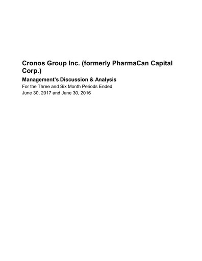 Thumbnail Cronos Group
 Quarterly Report 2017-q2