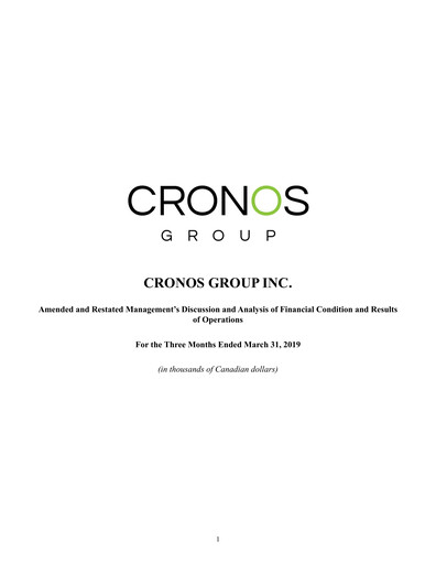 Thumbnail Cronos Group
 Quarterly Report 2019-q1