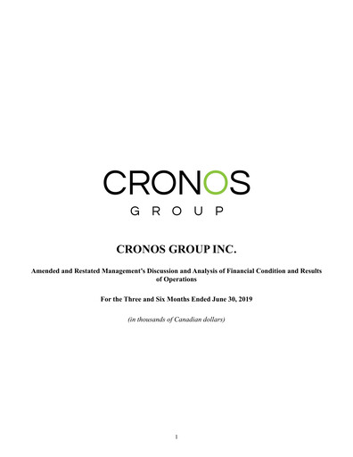 Thumbnail Cronos Group
 Quarterly Report 2019-q2