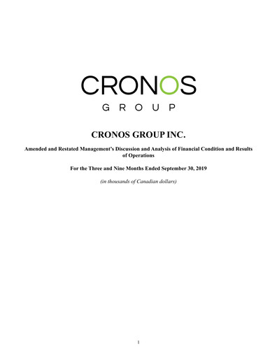 Thumbnail Cronos Group
 Quarterly Report 2019-q3